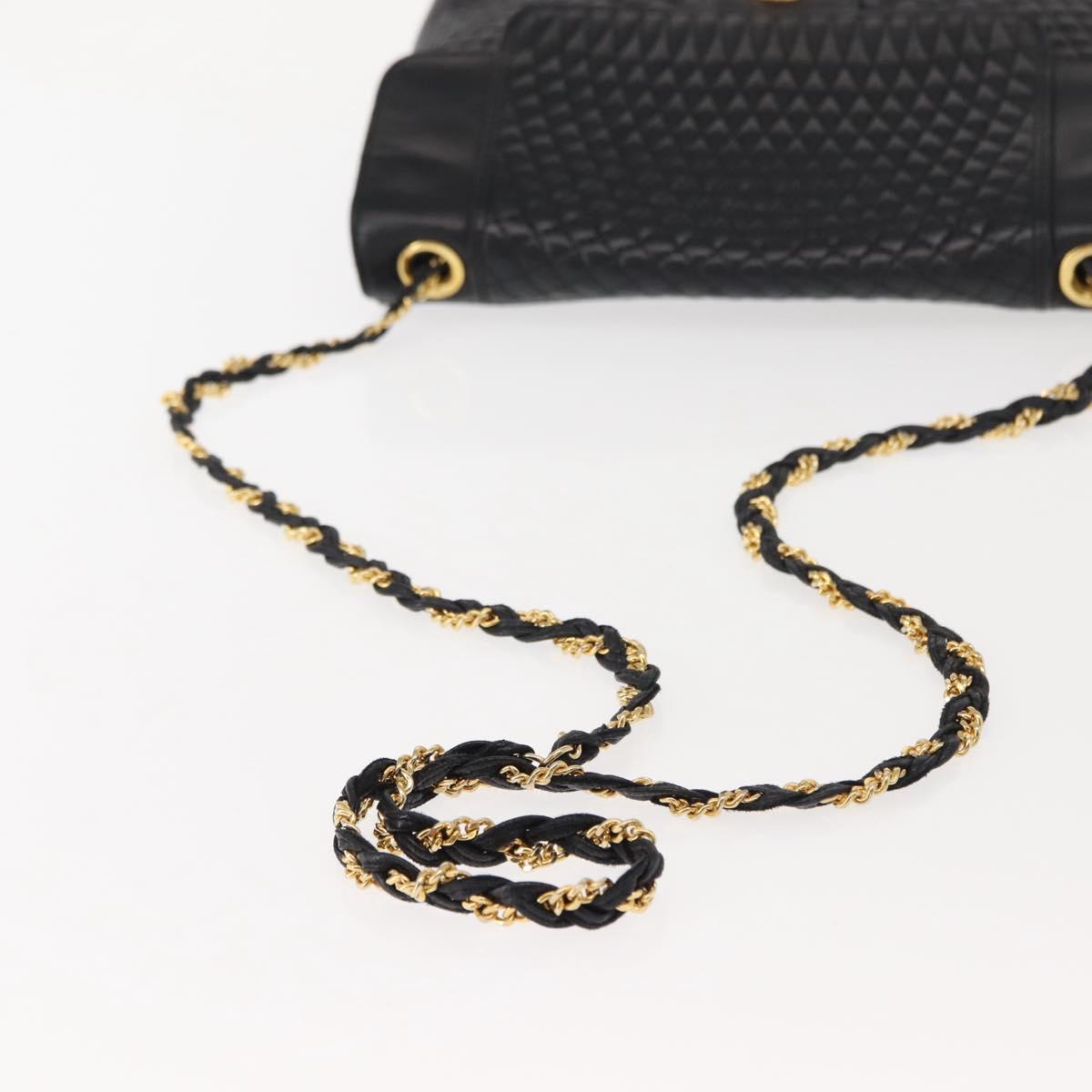BALLY Quilted Chain Shoulder Bag Leather Black Gold Auth am9465