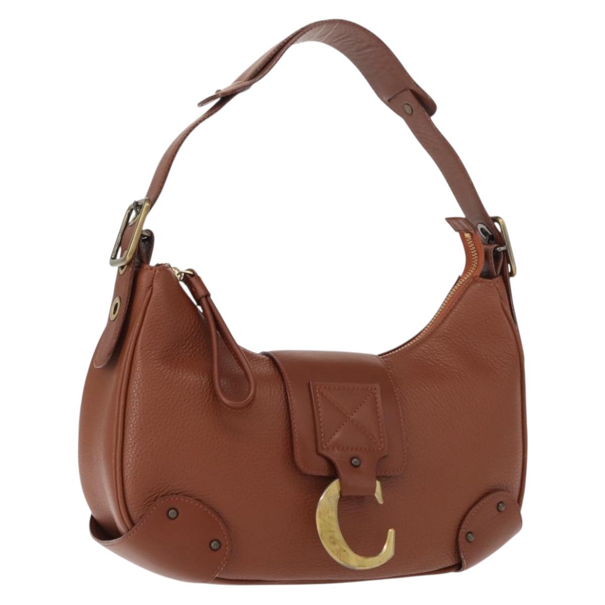 Chloe Shoulder Bag Leather Brown Gold Auth am9467V