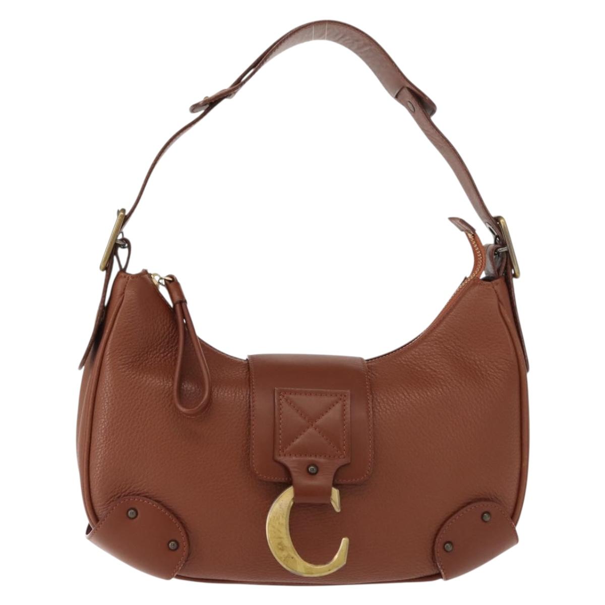 Chloe Shoulder Bag Leather Brown Gold Auth am9467V