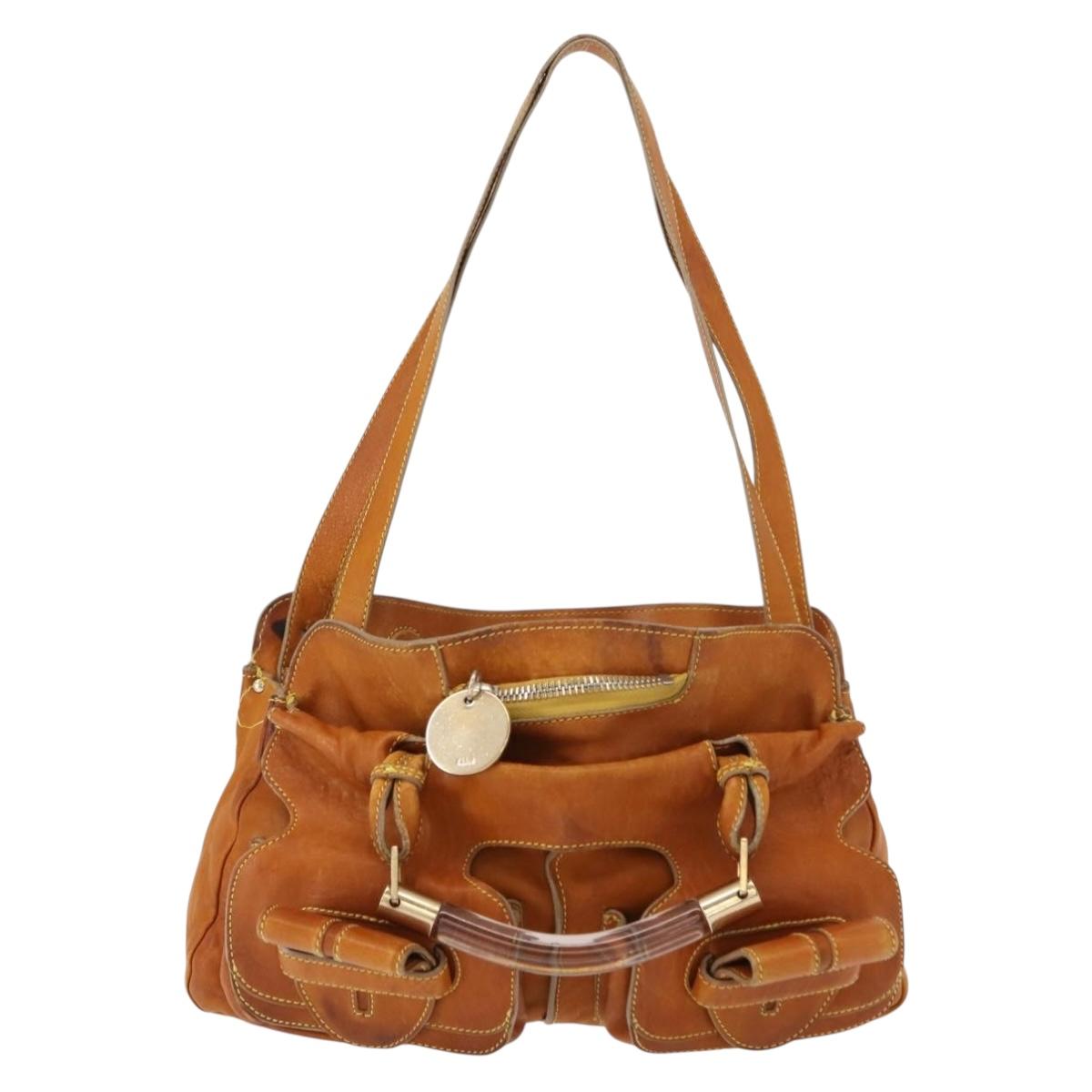 Chloe Saskia Hand Bag Leather 2way Brown Gold Auth am9472