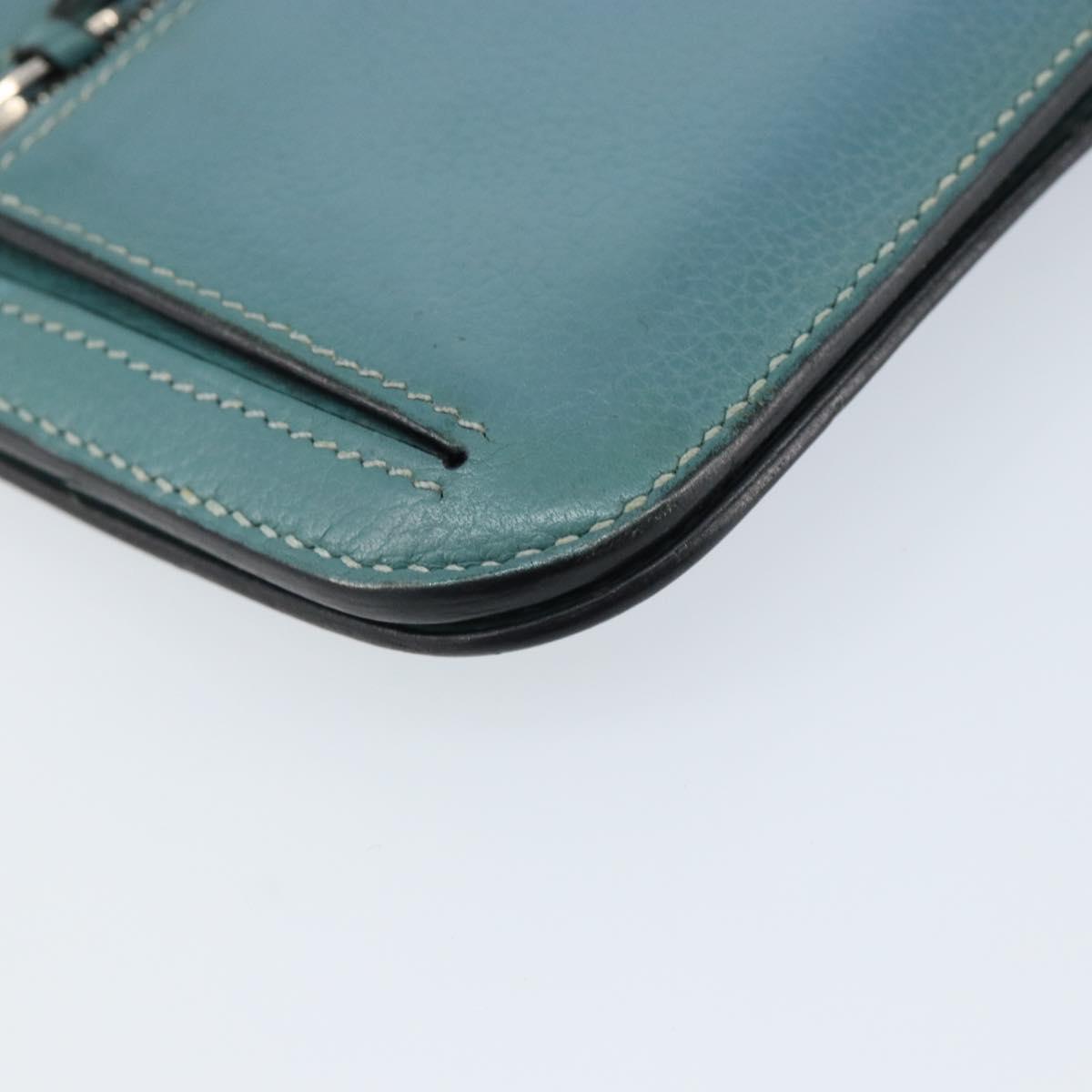 HERMES Dogon Long Wallet Leather Light Blue Silver Auth am9479