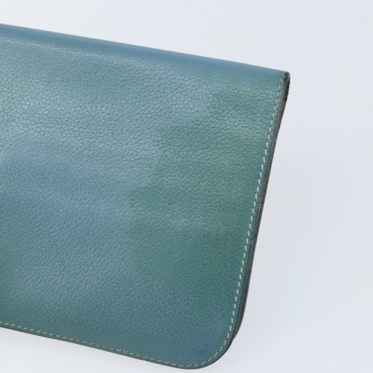 HERMES Dogon Long Wallet Leather Light Blue Silver Auth am9479