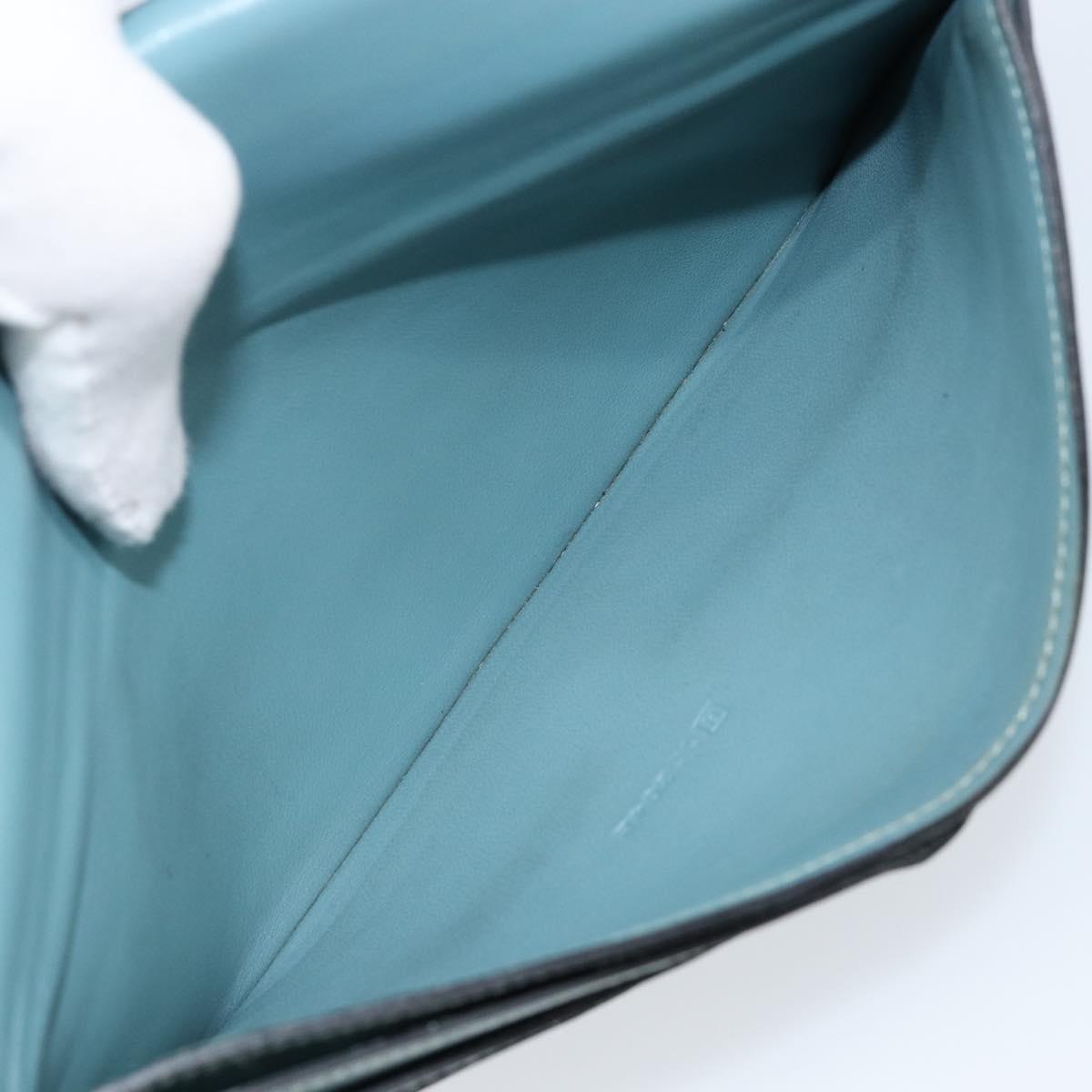 HERMES Dogon Long Wallet Leather Light Blue Silver Auth am9479