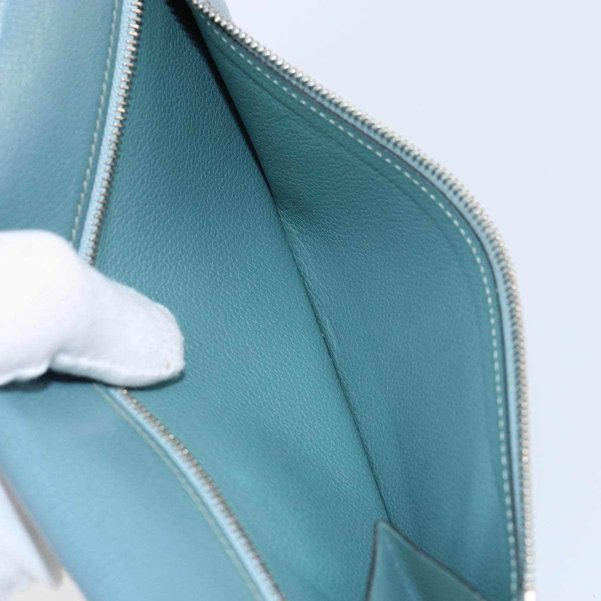 HERMES Dogon Long Wallet Leather Light Blue Silver Auth am9479