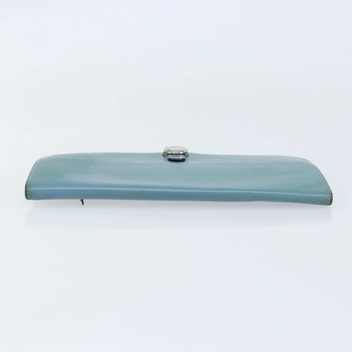 HERMES Dogon Long Wallet Leather Light Blue Silver Auth am9479