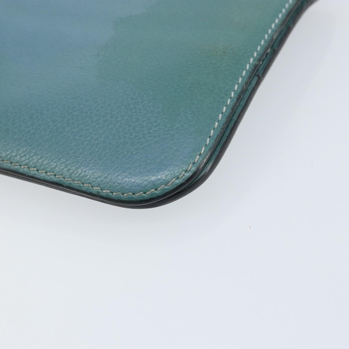 HERMES Dogon Long Wallet Leather Light Blue Silver Auth am9479