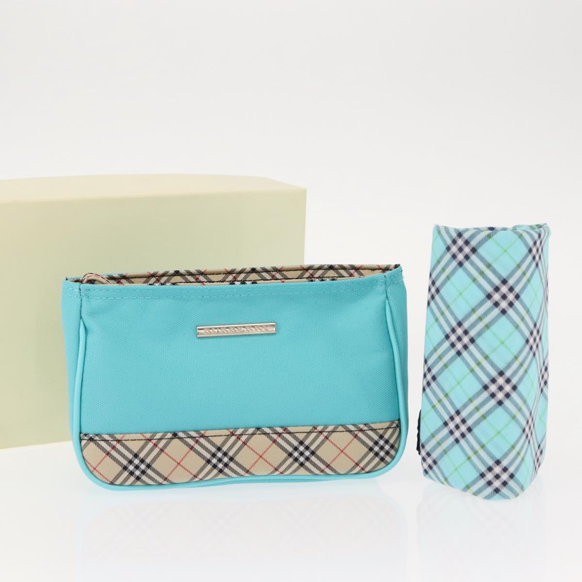 BURBERRY Nova Check Handkerchief Pouch Canvas 2Set Light Blue Silver Auth am9484