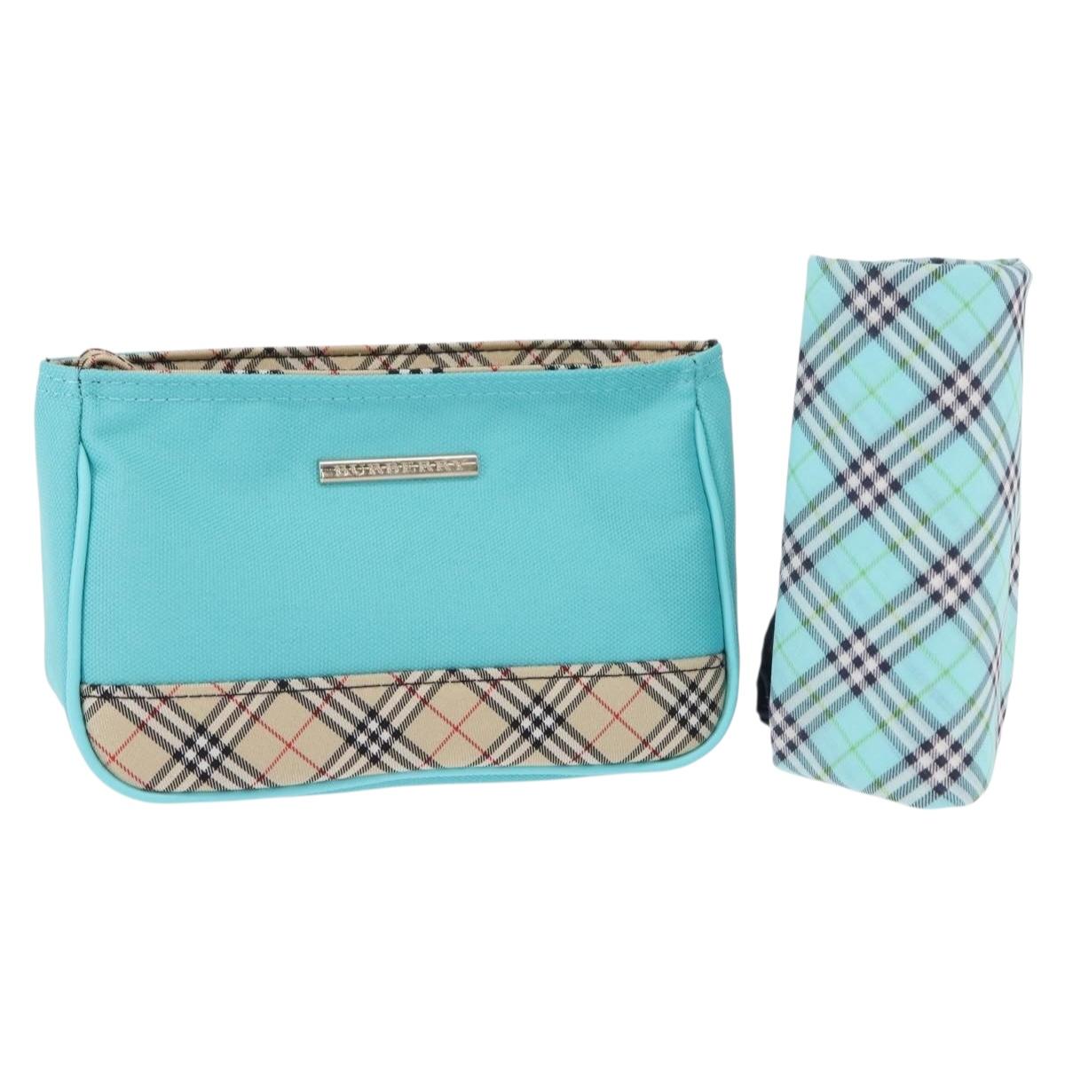 BURBERRY Nova Check Handkerchief Pouch Canvas 2Set Light Blue Silver Auth am9484