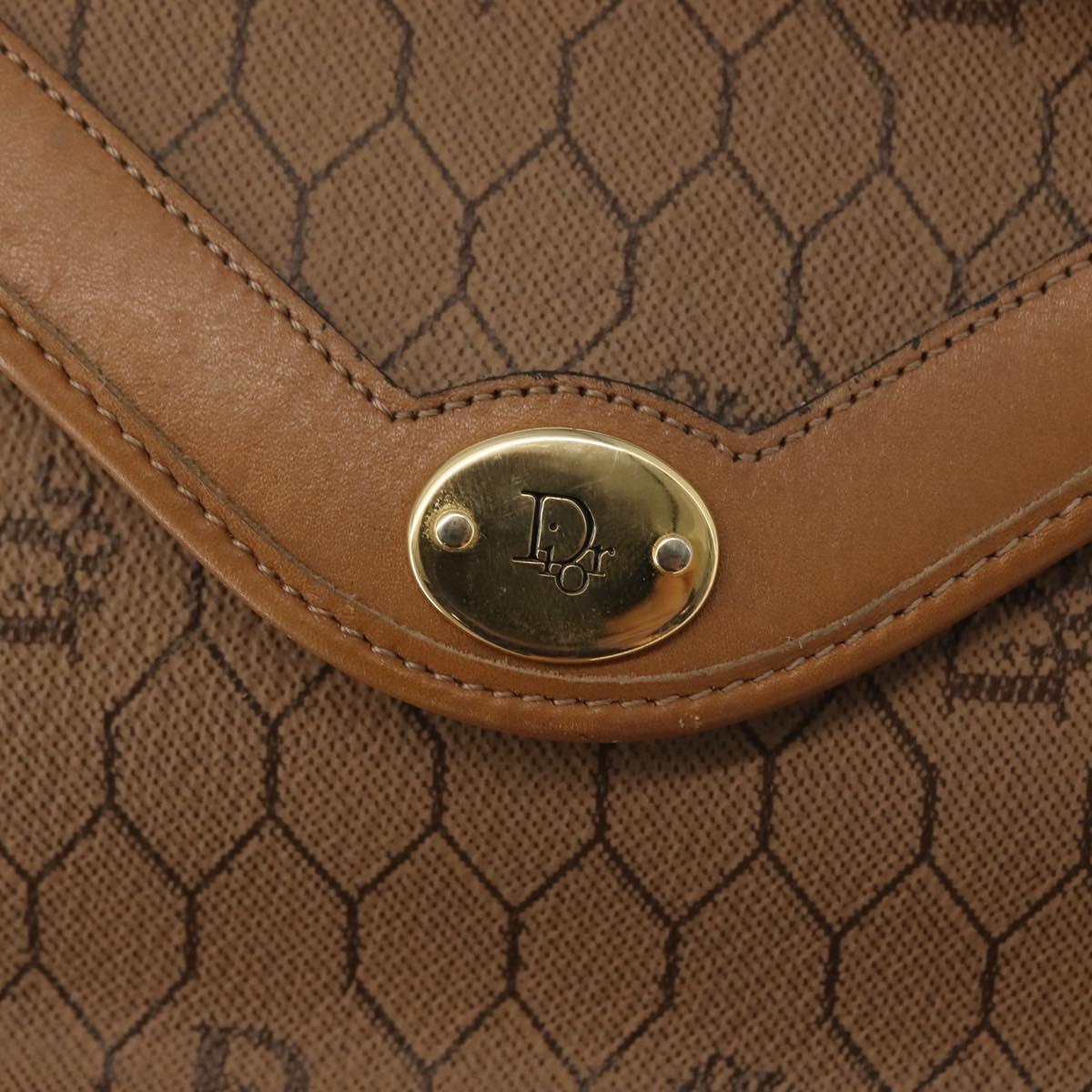 Christian Dior Honeycomb Canvas Hand Bag PVC Leather 2way Beige Gold Auth am9485