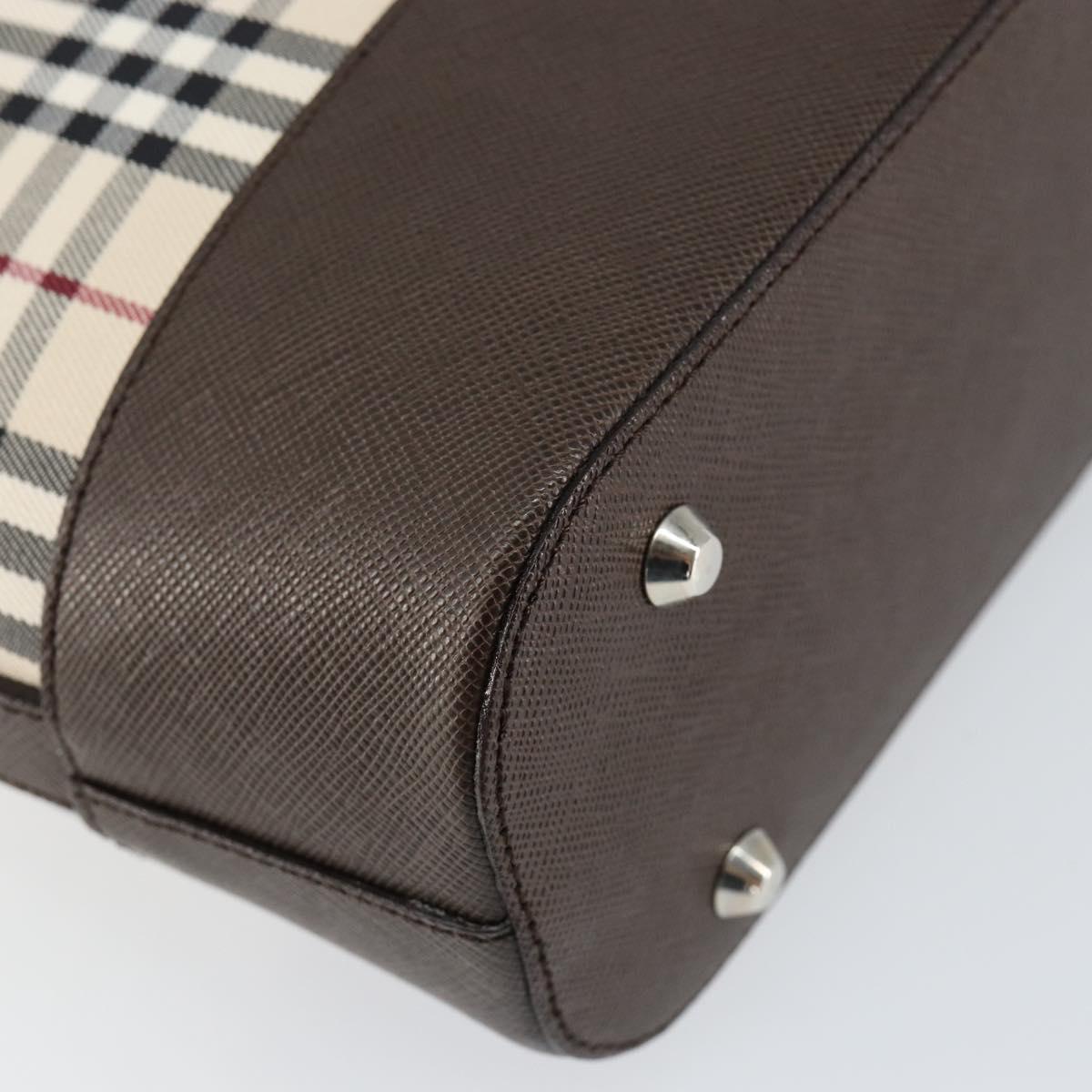 BURBERRY Nova Check Shoulder Bag Canvas Leather Beige Silver Auth am9486V