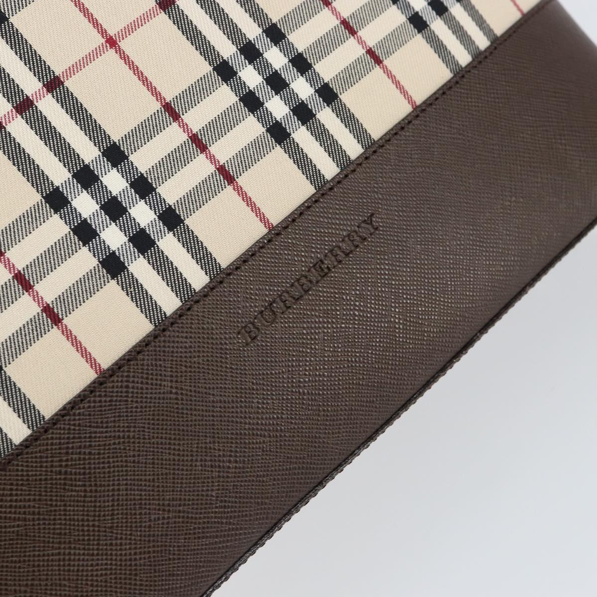 BURBERRY Nova Check Shoulder Bag Canvas Leather Beige Silver Auth am9486V