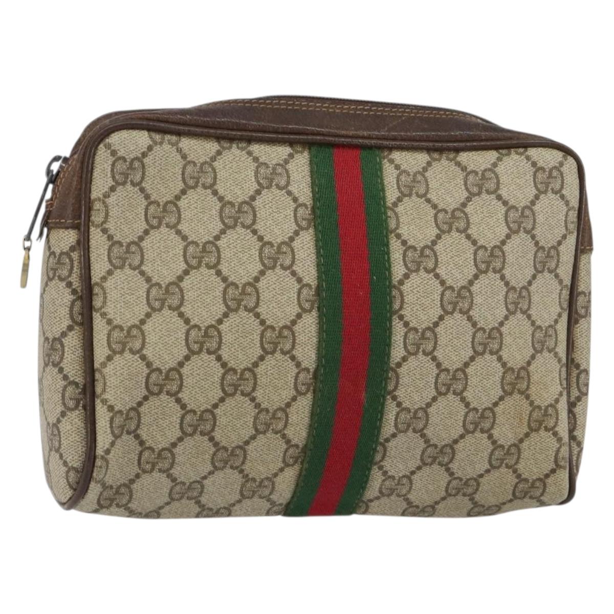 GUCCI GG Supreme Web Sherry Line Clutch Bag PVC Beige 63 014 3553 Auth am9488