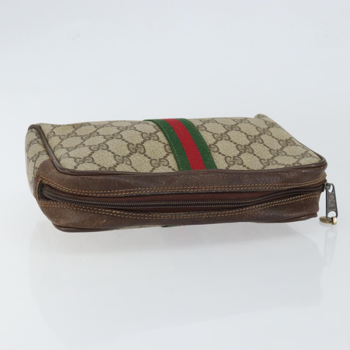 GUCCI GG Supreme Web Sherry Line Clutch Bag PVC Beige 63 014 3553 Auth am9488