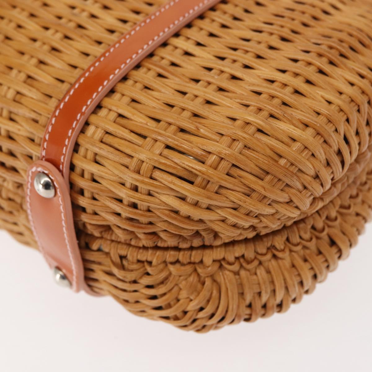 Salvatore Ferragamo Vala Hand Bag Rattan Leather Brown Silver Auth am9489