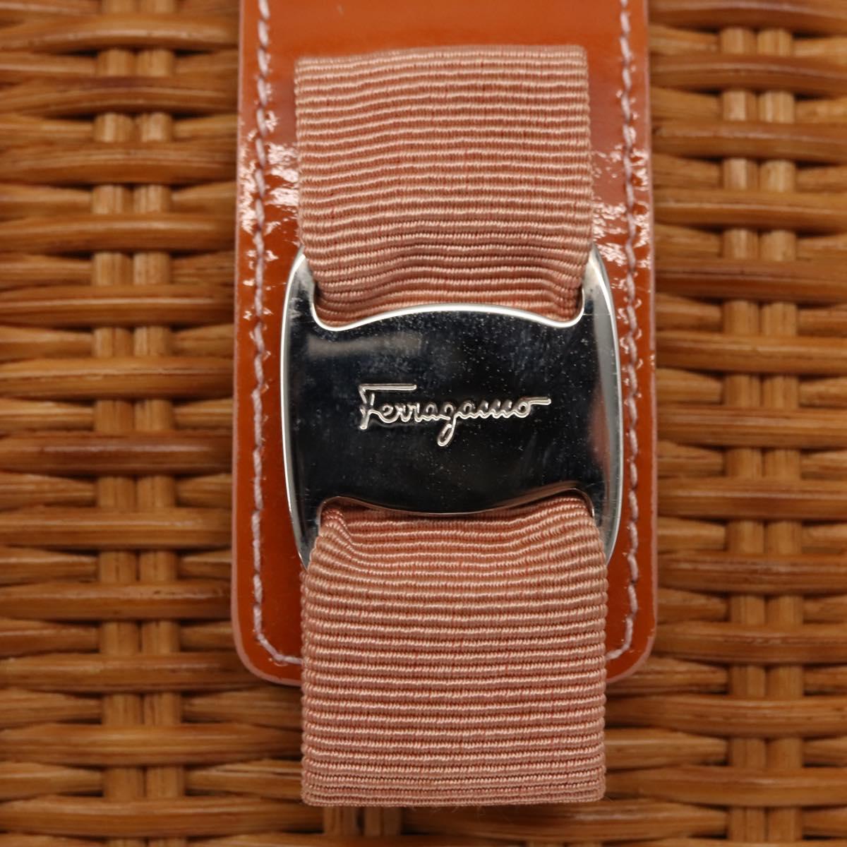 Salvatore Ferragamo Vala Hand Bag Rattan Leather Brown Silver Auth am9489