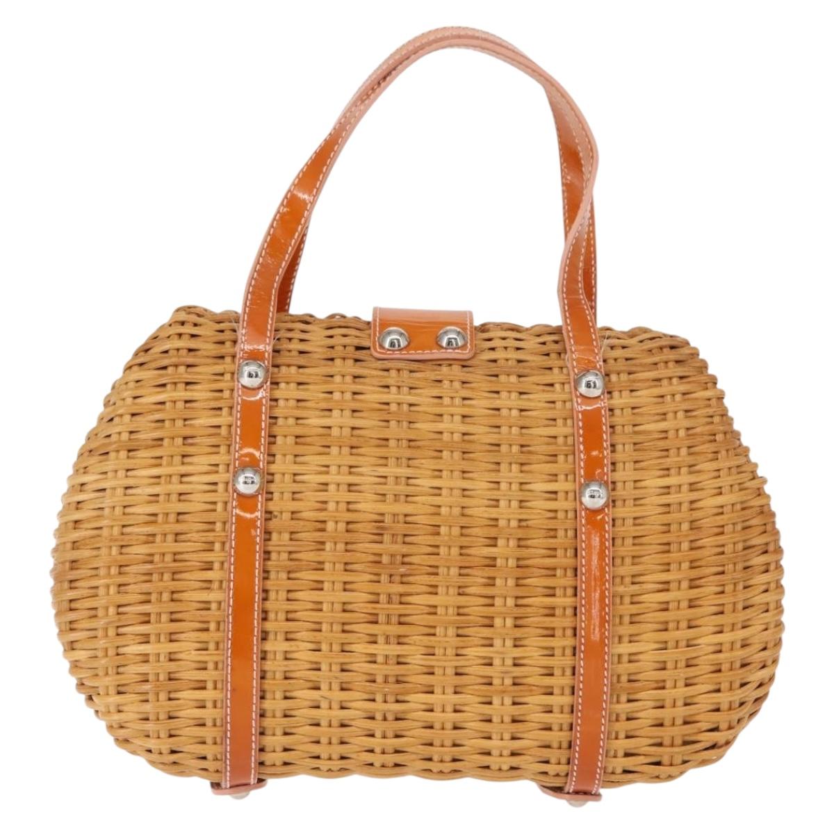 Salvatore Ferragamo Vala Hand Bag Rattan Leather Brown Silver Auth am9489