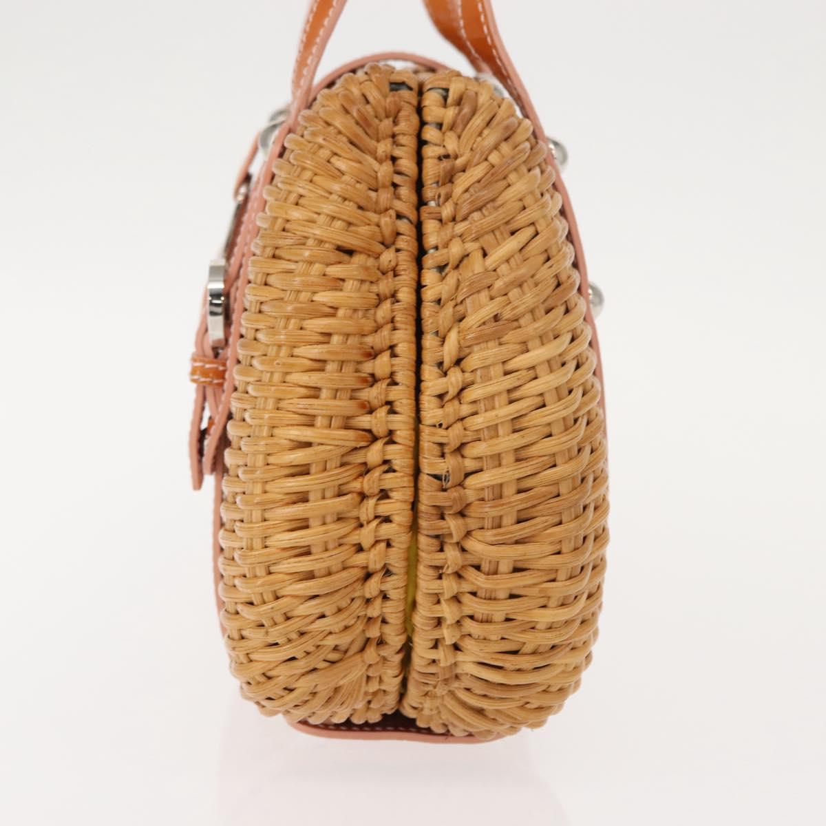 Salvatore Ferragamo Vala Hand Bag Rattan Leather Brown Silver Auth am9489