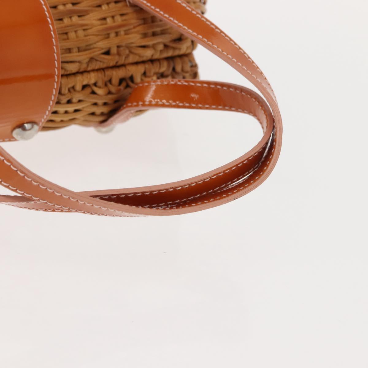 Salvatore Ferragamo Vala Hand Bag Rattan Leather Brown Silver Auth am9489