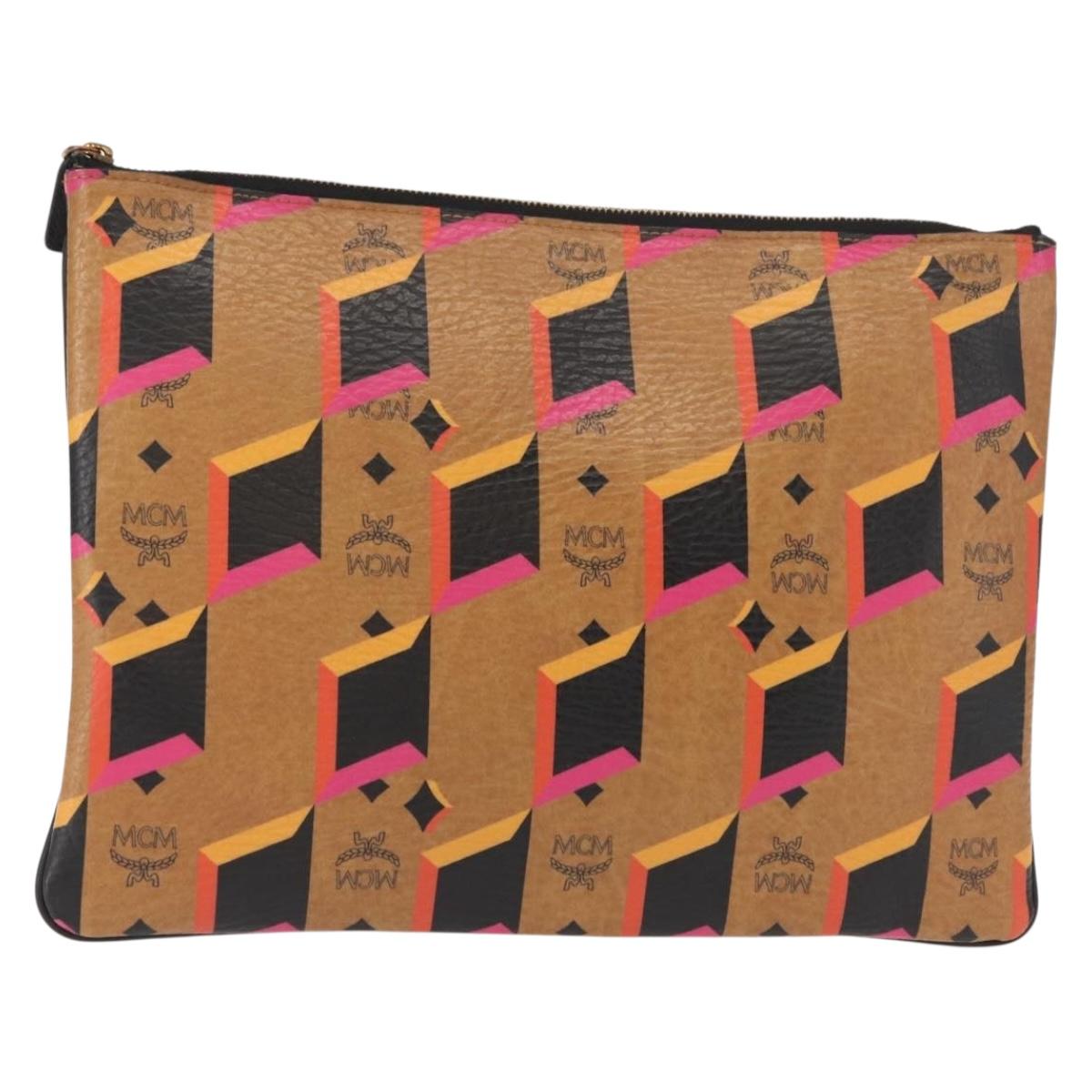 MCM Logogram Vicetos Clutch Bag PVC Leather Brown Auth am9490