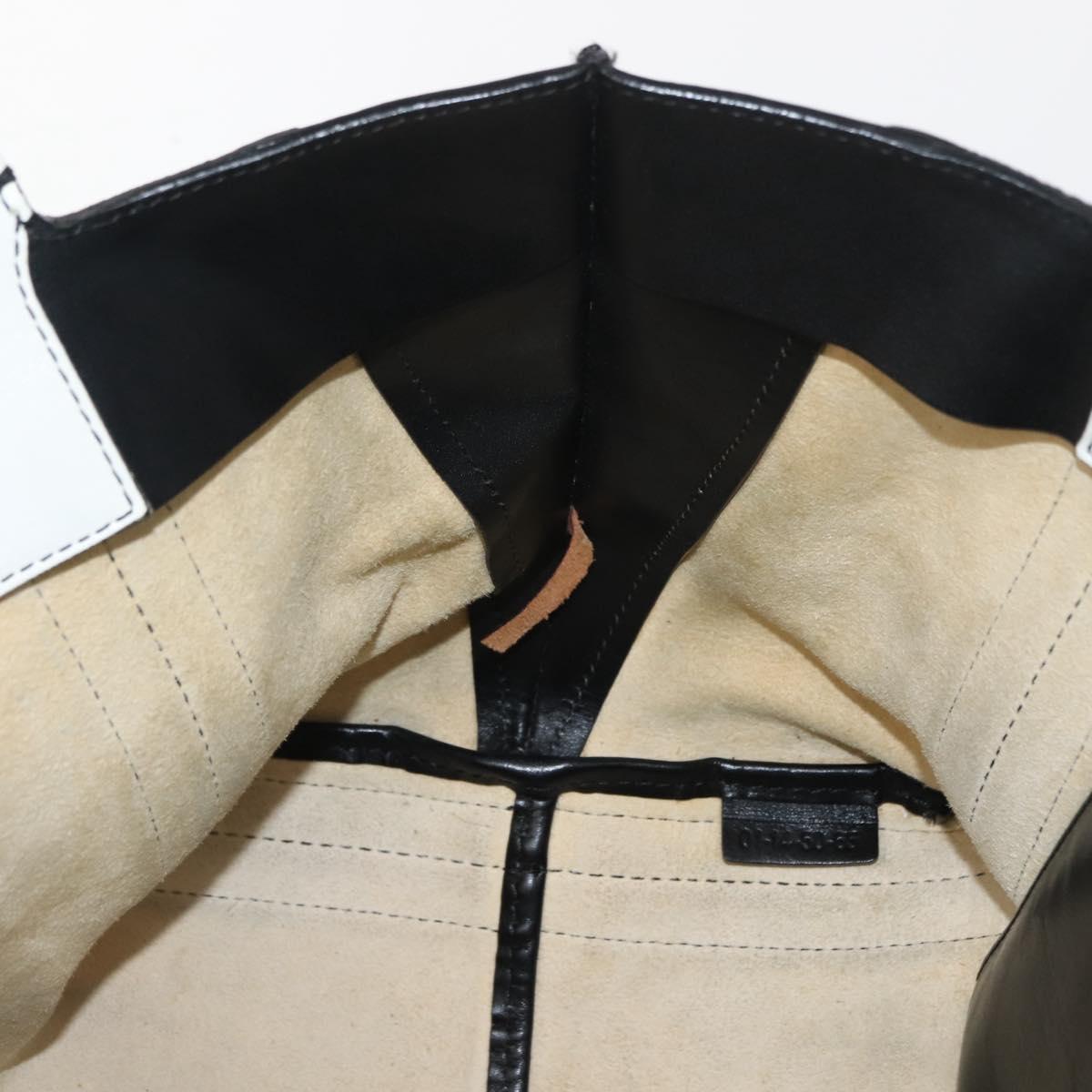 Chloe Alison Hand Bag Leather Ivory Black gold Auth am9491