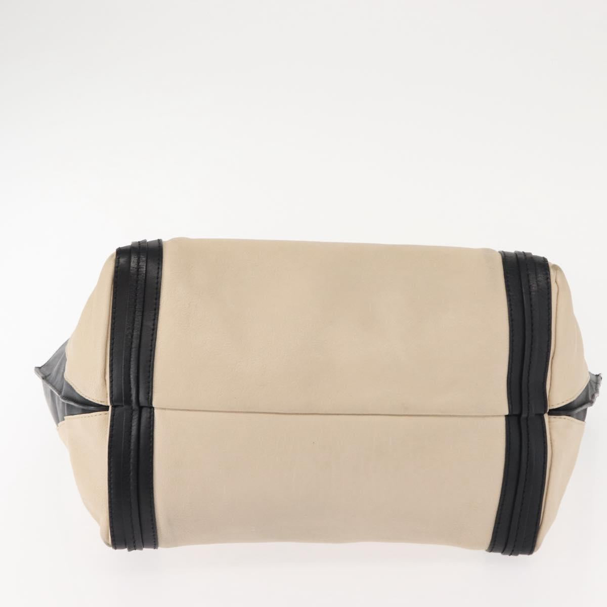 Chloe Alison Hand Bag Leather Ivory Black gold Auth am9491