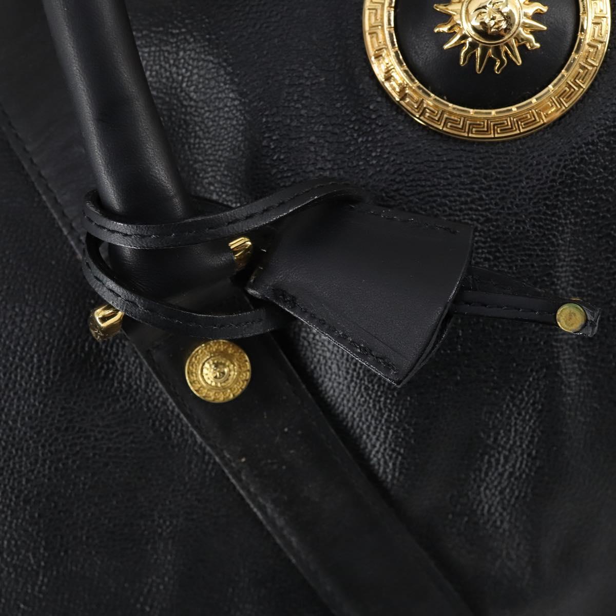 VERSACE Boston Bag Leather 2way Black Gold Auth am9495