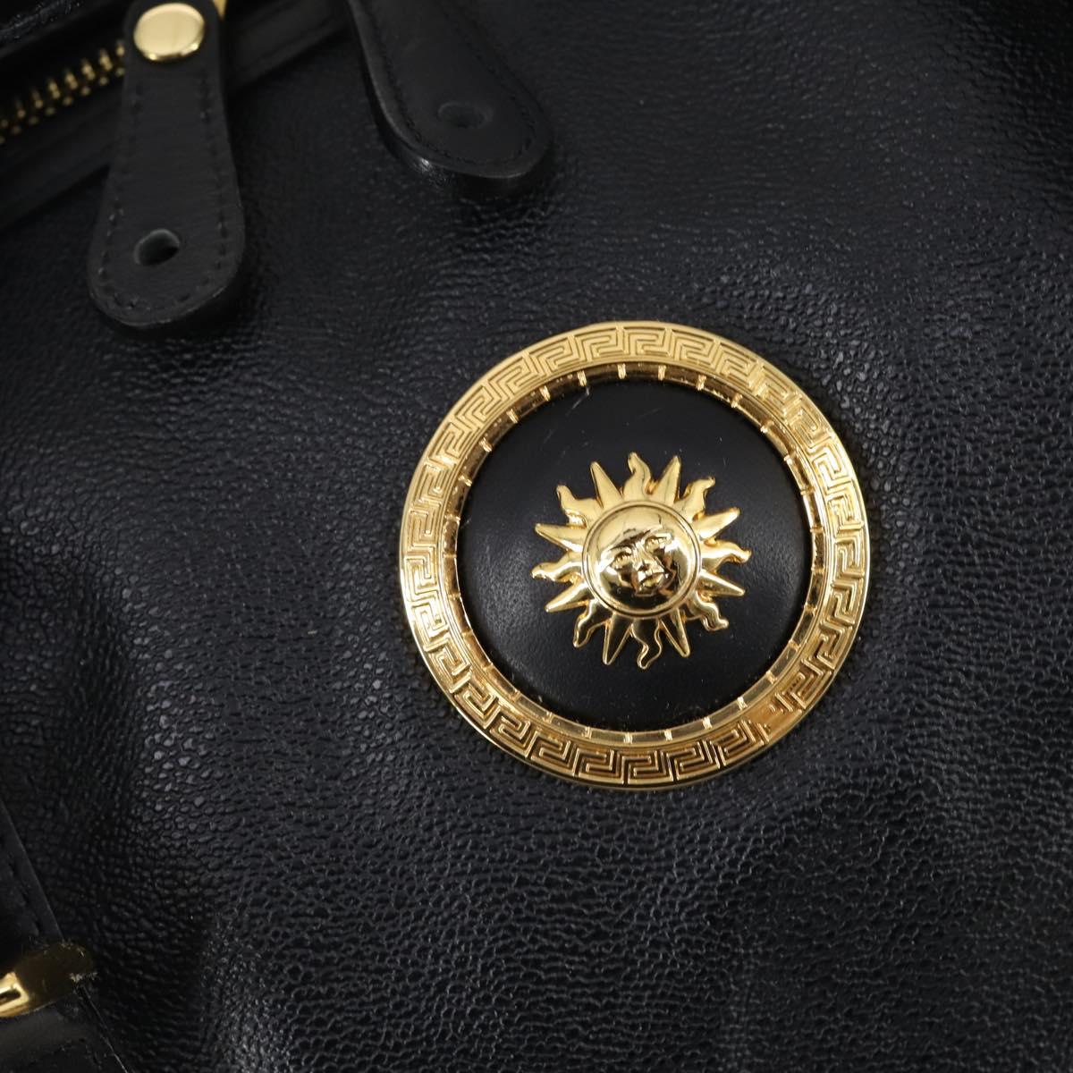 VERSACE Boston Bag Leather 2way Black Gold Auth am9495
