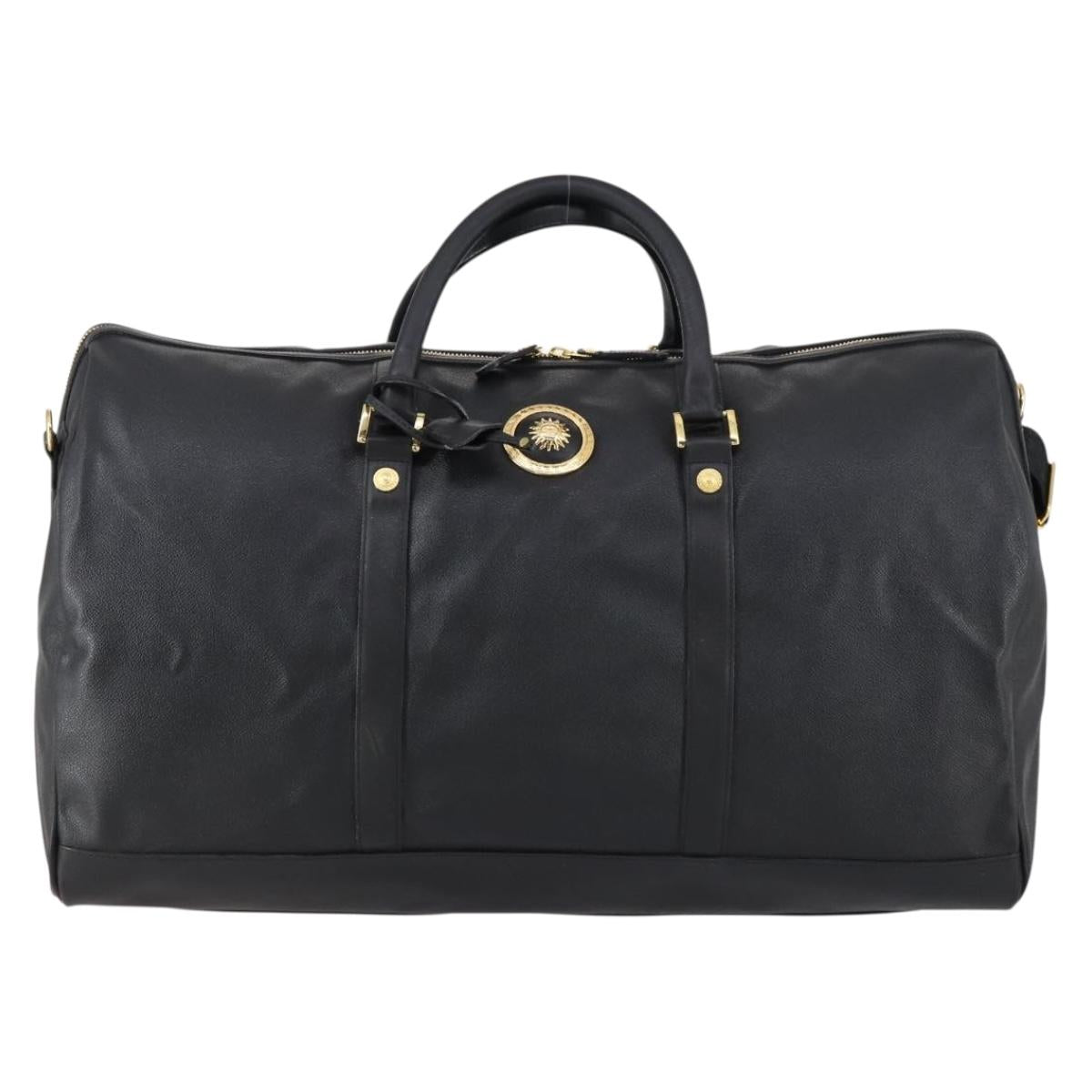 VERSACE Boston Bag Leather 2way Black Gold Auth am9495