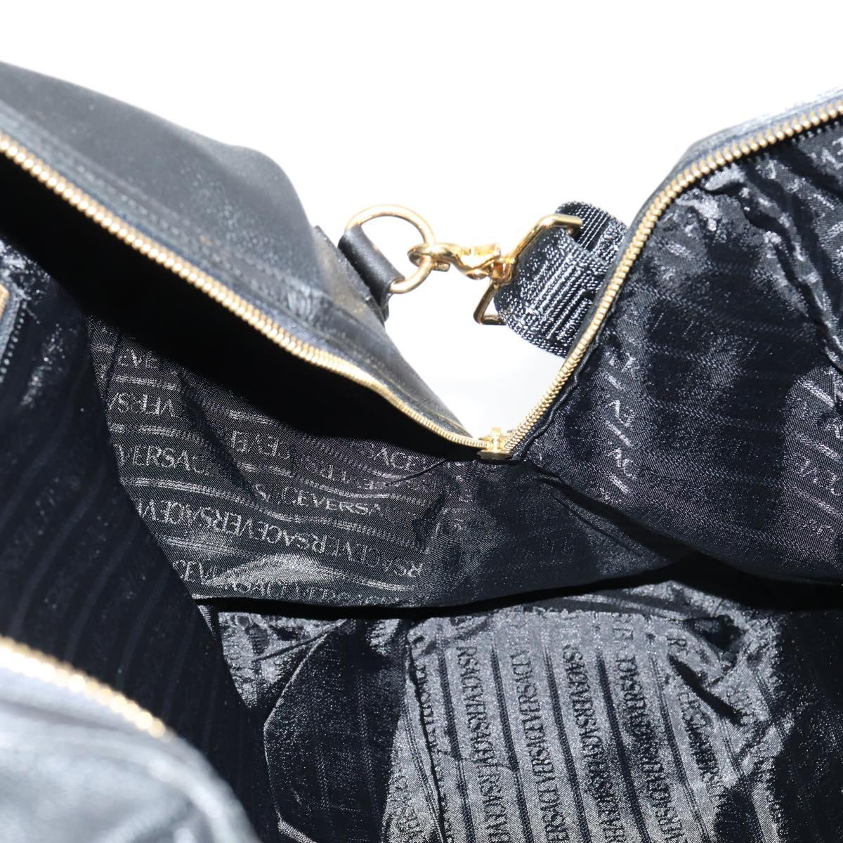 VERSACE Boston Bag Leather 2way Black Gold Auth am9495
