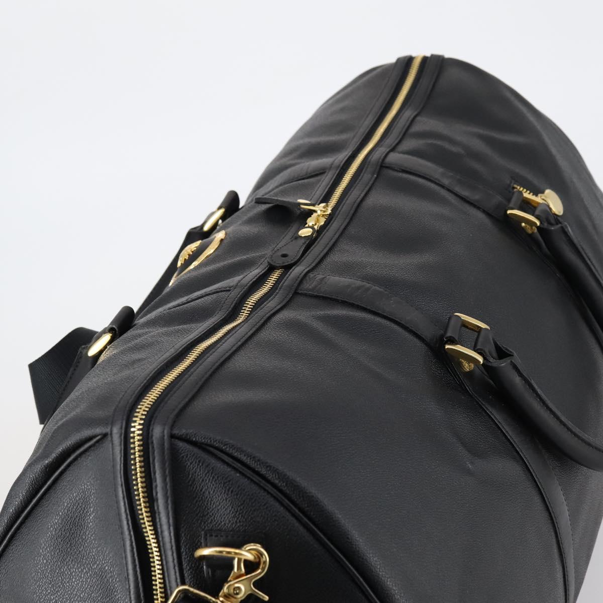 VERSACE Boston Bag Leather 2way Black Gold Auth am9495