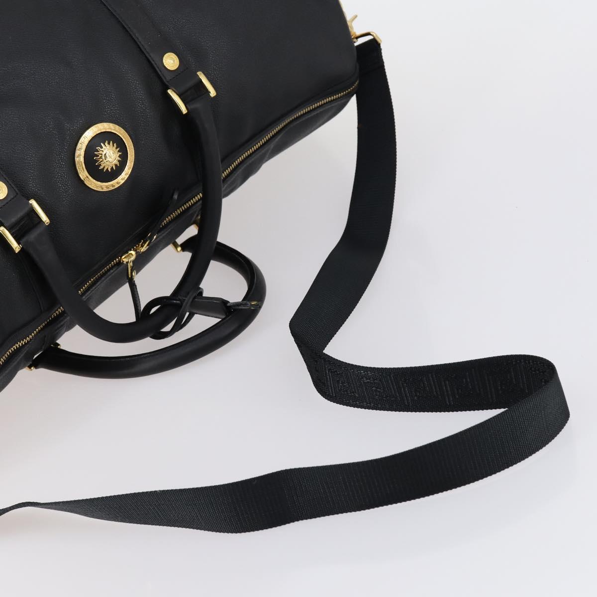 VERSACE Boston Bag Leather 2way Black Gold Auth am9495