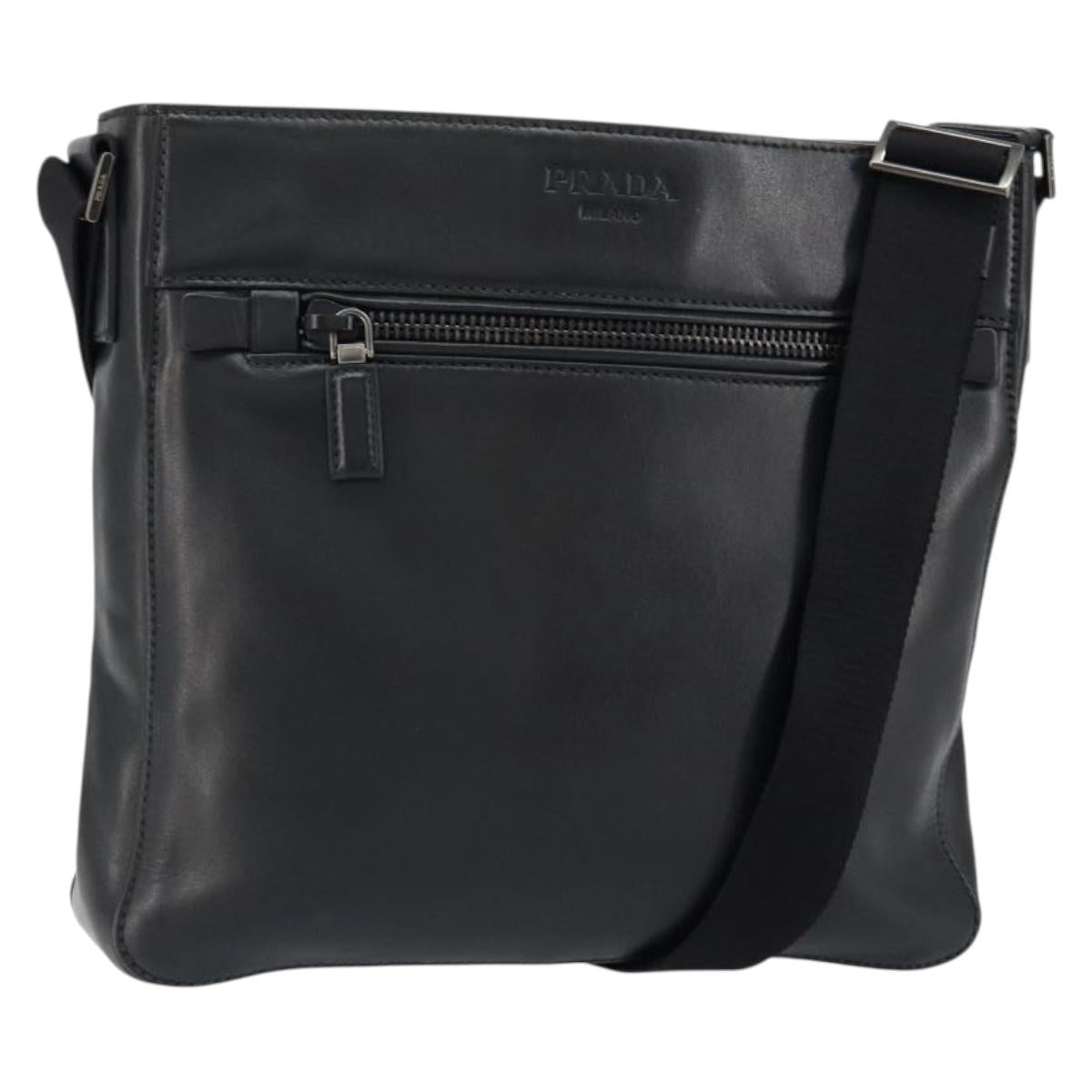 PRADA Shoulder Bag Leather Black Auth am9498V