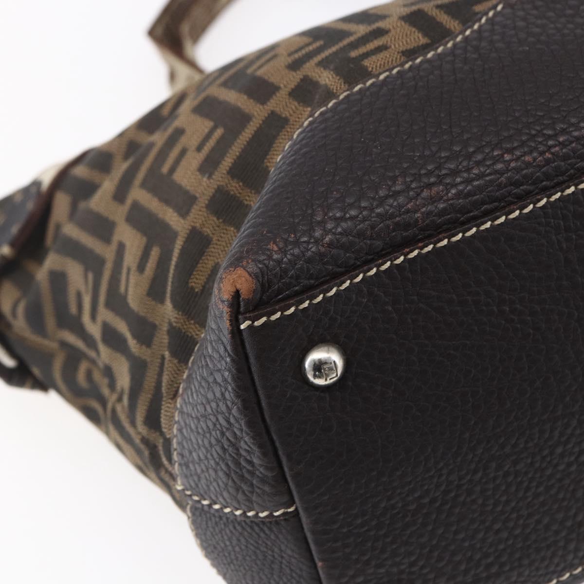 FENDI Zucca Canvas Celeria Tote Bag Black Brown Silver Auth am9502