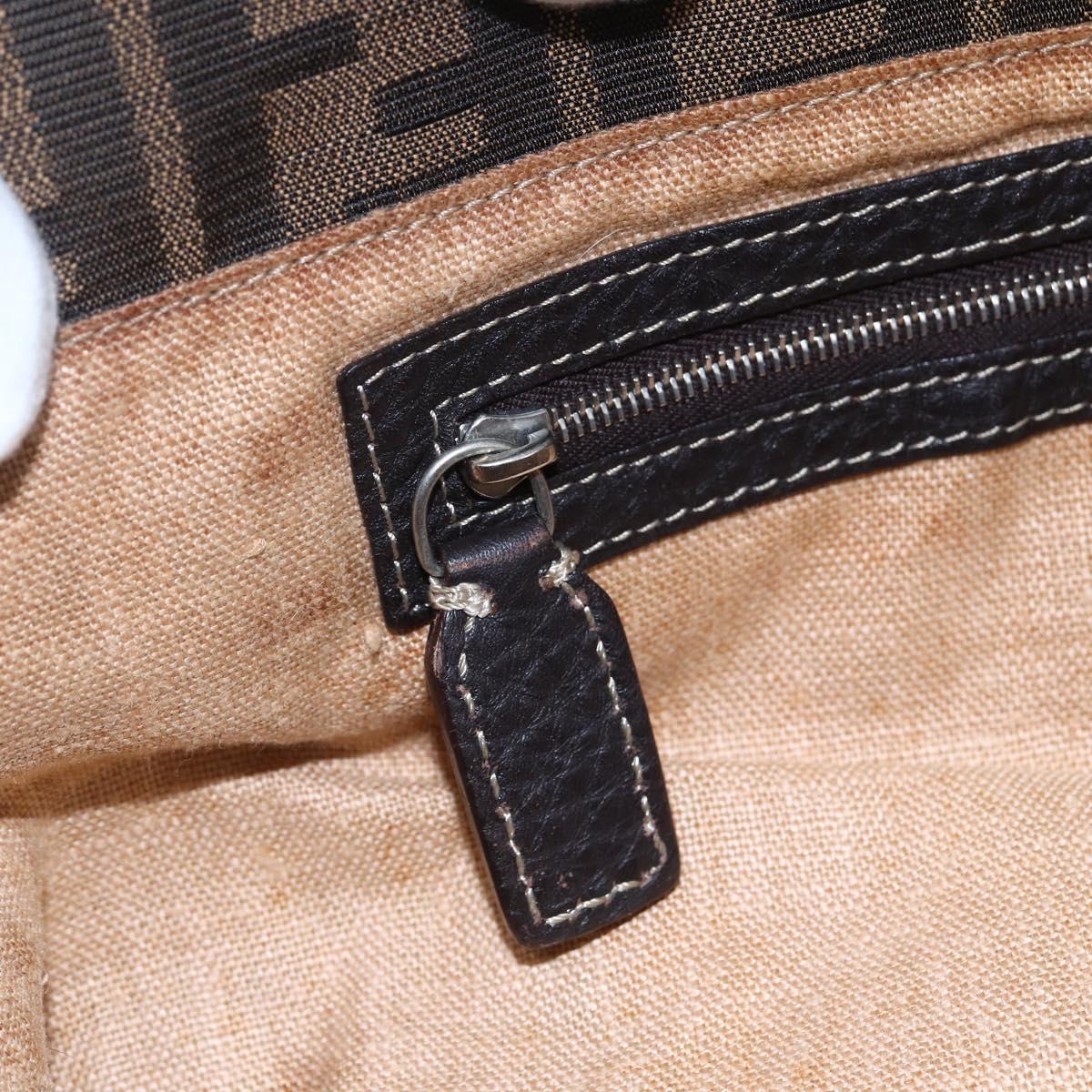 FENDI Zucca Canvas Celeria Tote Bag Black Brown Silver Auth am9502