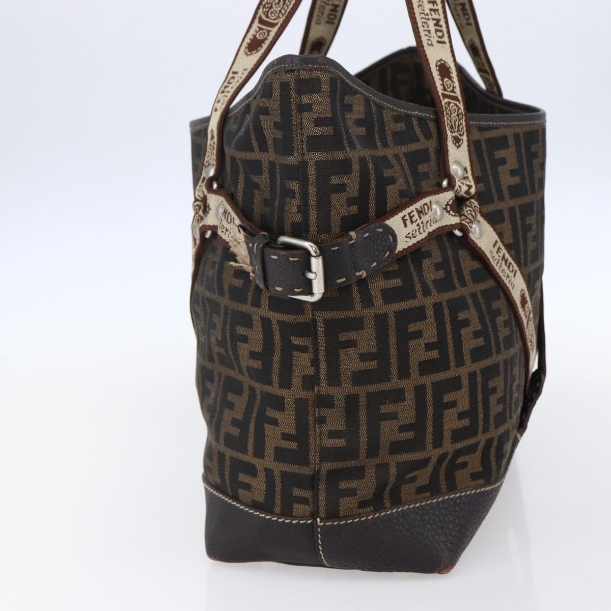 FENDI Zucca Canvas Celeria Tote Bag Black Brown Silver Auth am9502