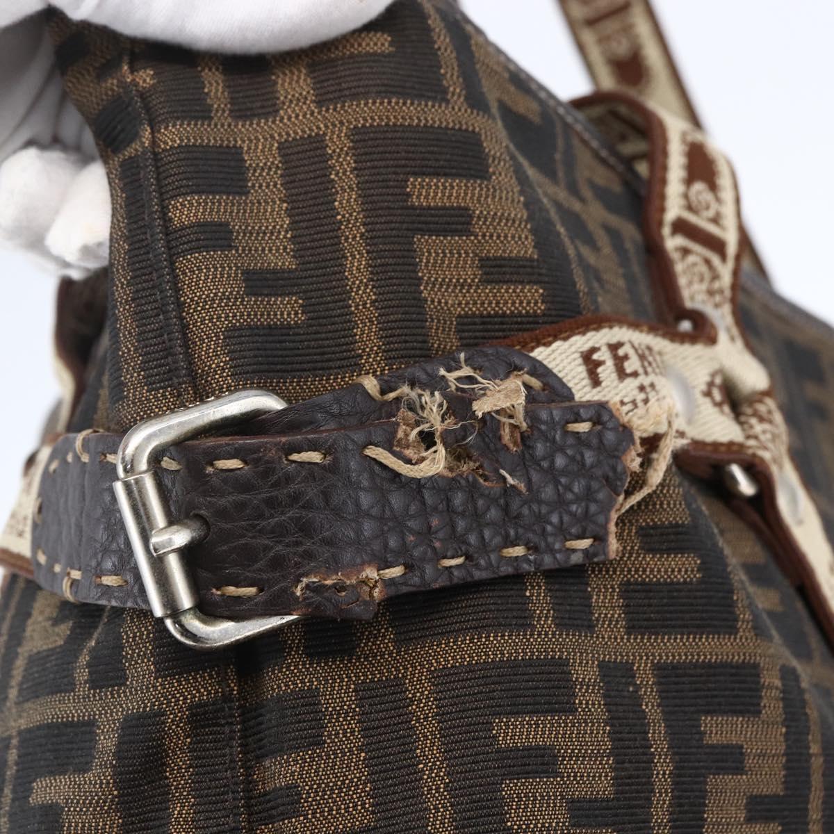 FENDI Zucca Canvas Celeria Tote Bag Black Brown Silver Auth am9502