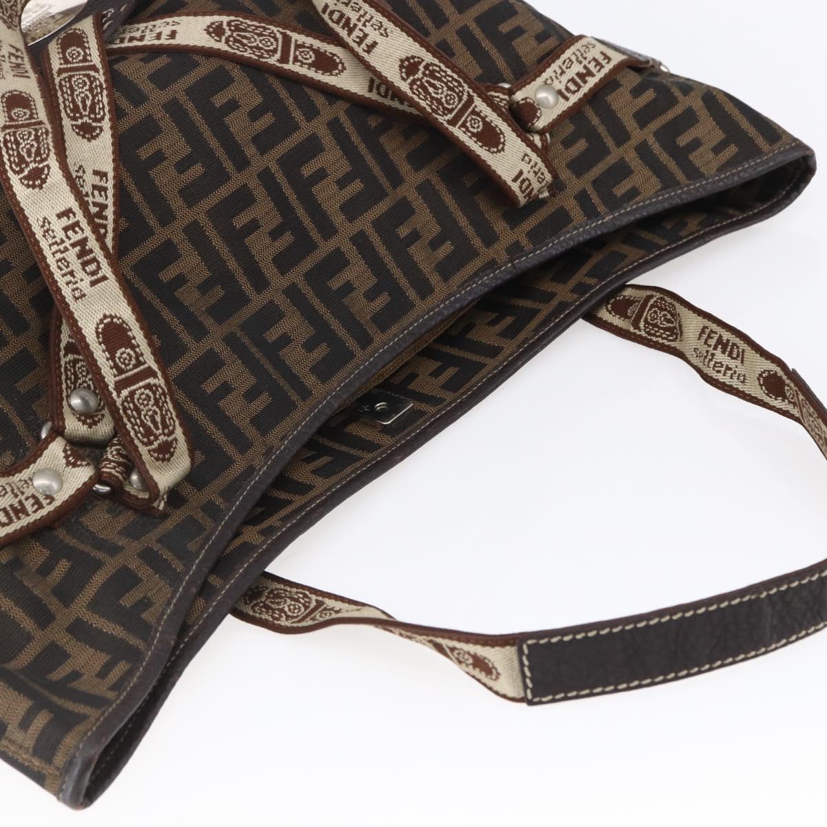 FENDI Zucca Canvas Celeria Tote Bag Black Brown Silver Auth am9502
