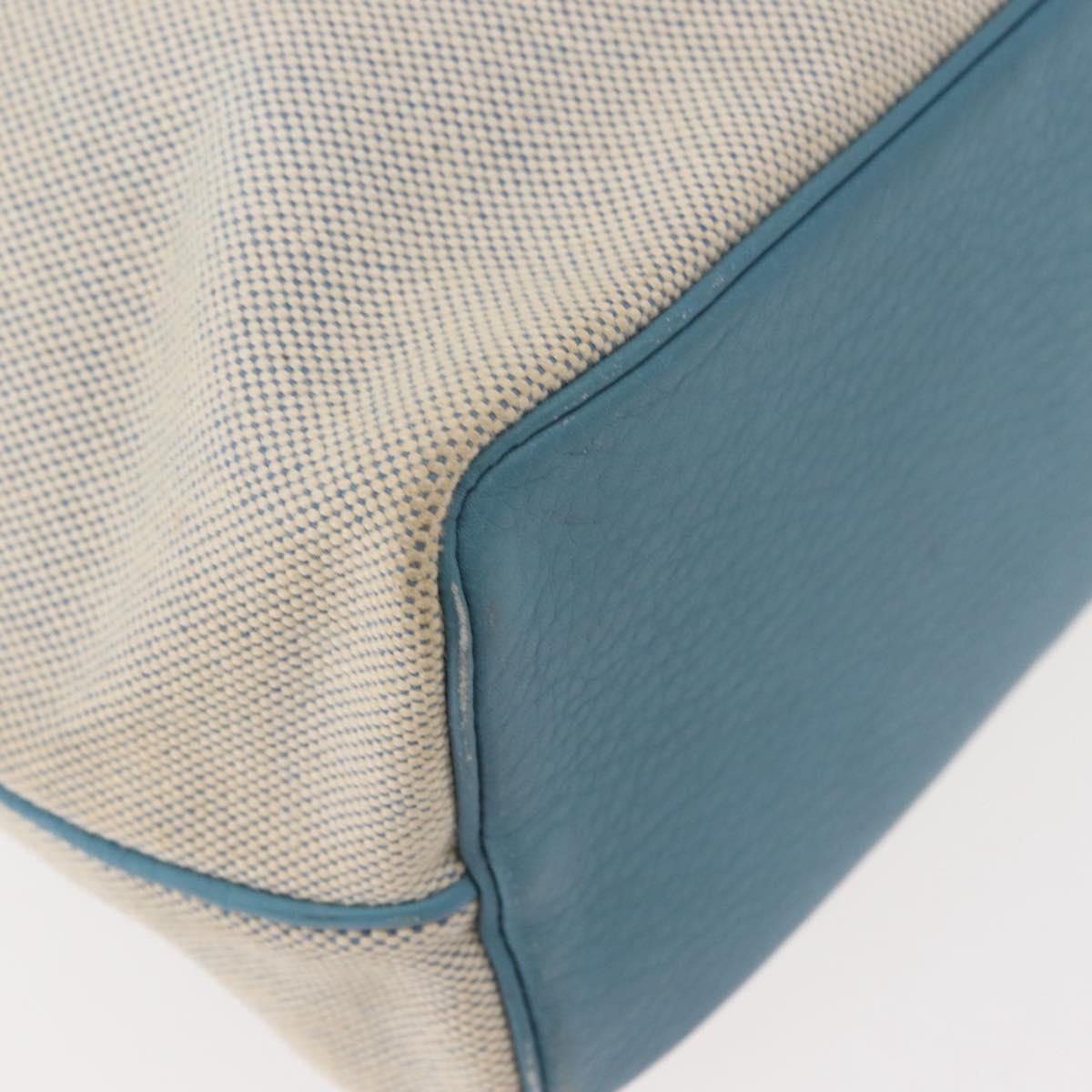 HERMES Giardinier PM Tote Bag Canvas Leather Beige Blue Auth am9505