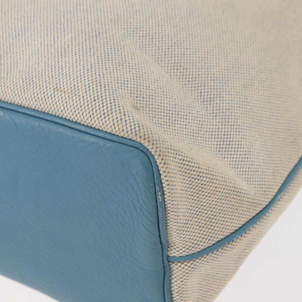 HERMES Giardinier PM Tote Bag Canvas Leather Beige Blue Auth am9505