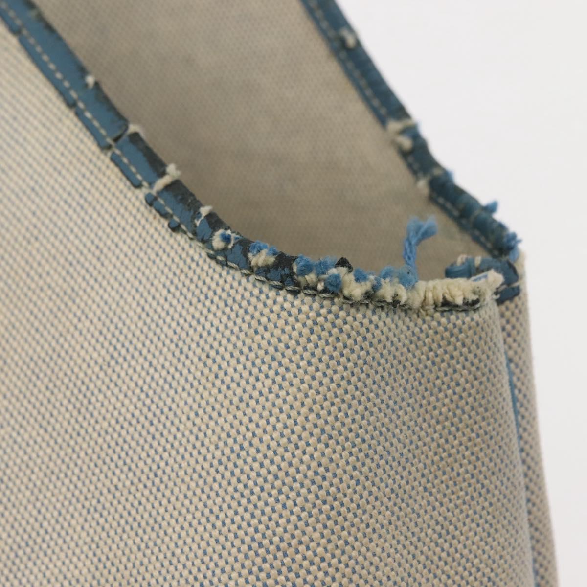 HERMES Giardinier PM Tote Bag Canvas Leather Beige Blue Auth am9505