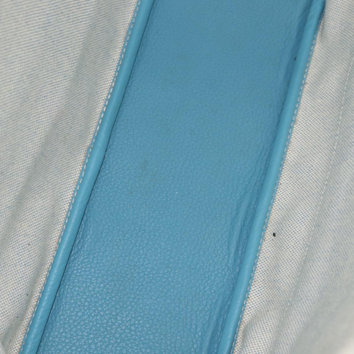 HERMES Giardinier PM Tote Bag Canvas Leather Beige Blue Auth am9505