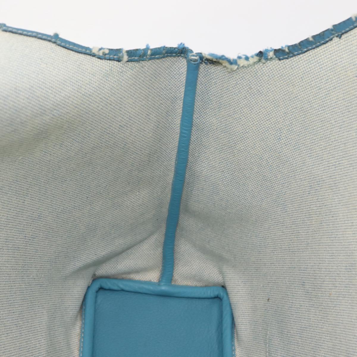 HERMES Giardinier PM Tote Bag Canvas Leather Beige Blue Auth am9505