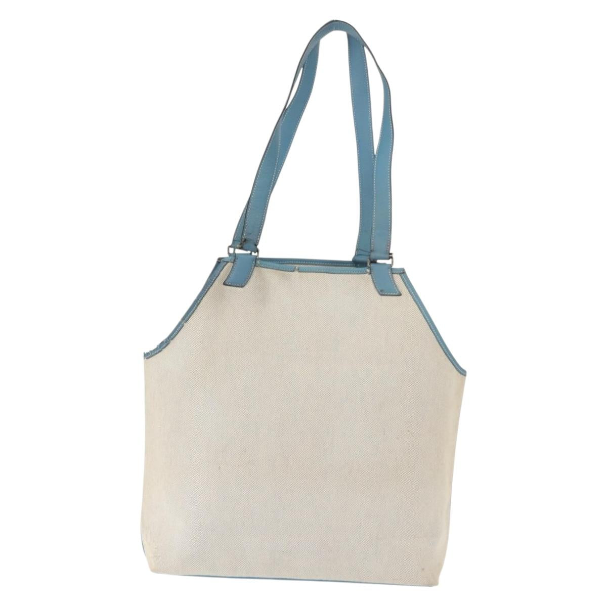 HERMES Giardinier PM Tote Bag Canvas Leather Beige Blue Auth am9505