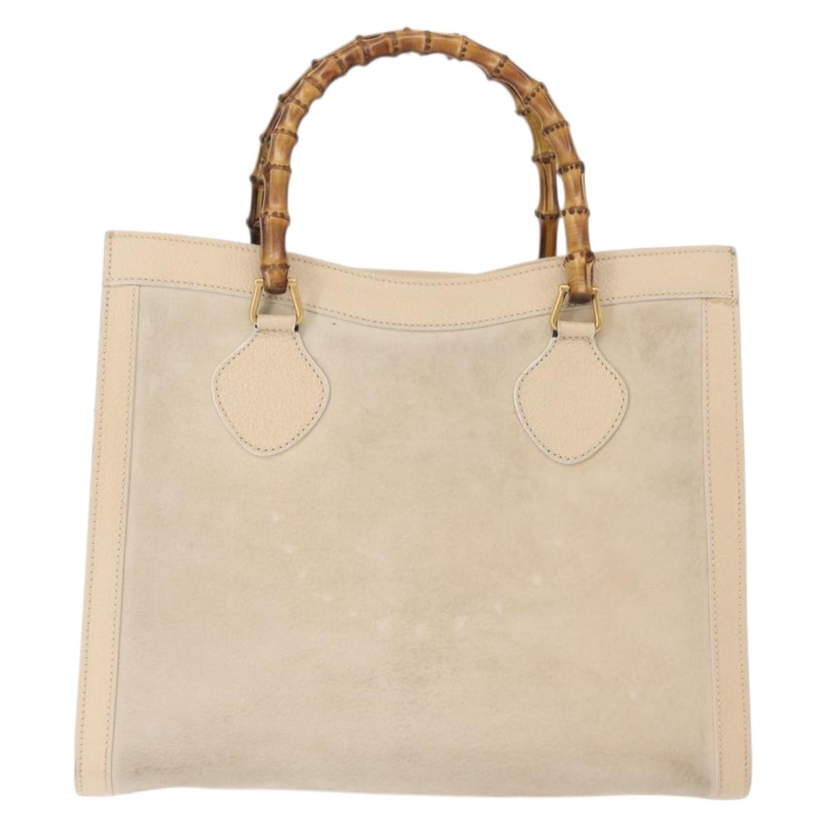 GUCCI Bamboo Hand Bag Suede Light Beige Gold 002 2853 0260 0 Auth am9506
