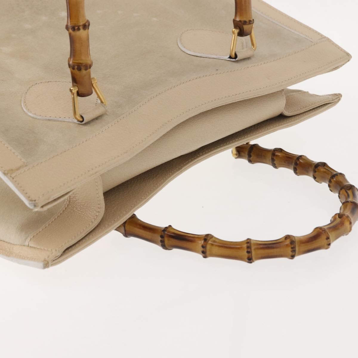 GUCCI Bamboo Hand Bag Suede Light Beige Gold 002 2853 0260 0 Auth am9506