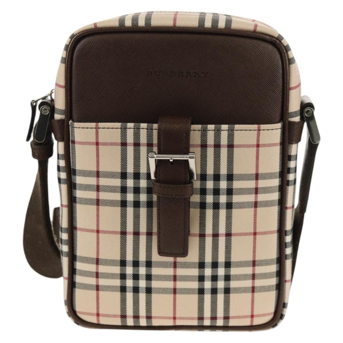 BURBERRY Nova Check Shoulder Bag Canvas Beige Silver Auth am9514V