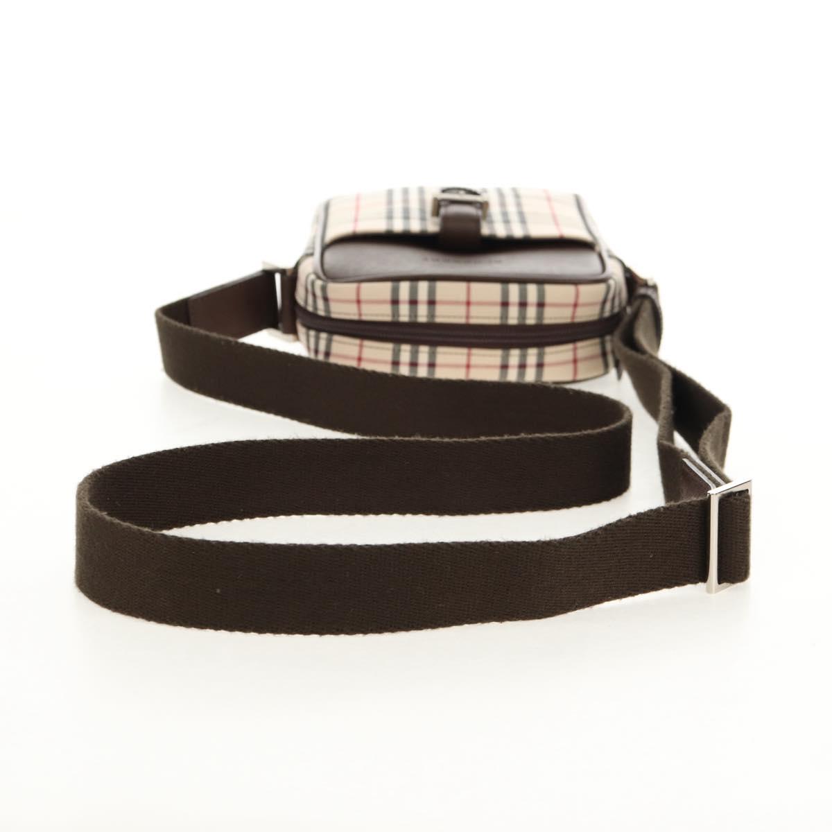 BURBERRY Nova Check Shoulder Bag Canvas Beige Silver Auth am9514V