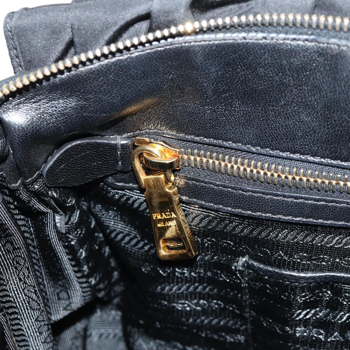 PRADA Gathered Hand Bag Nylon 2way Black Gold Auth am9517V