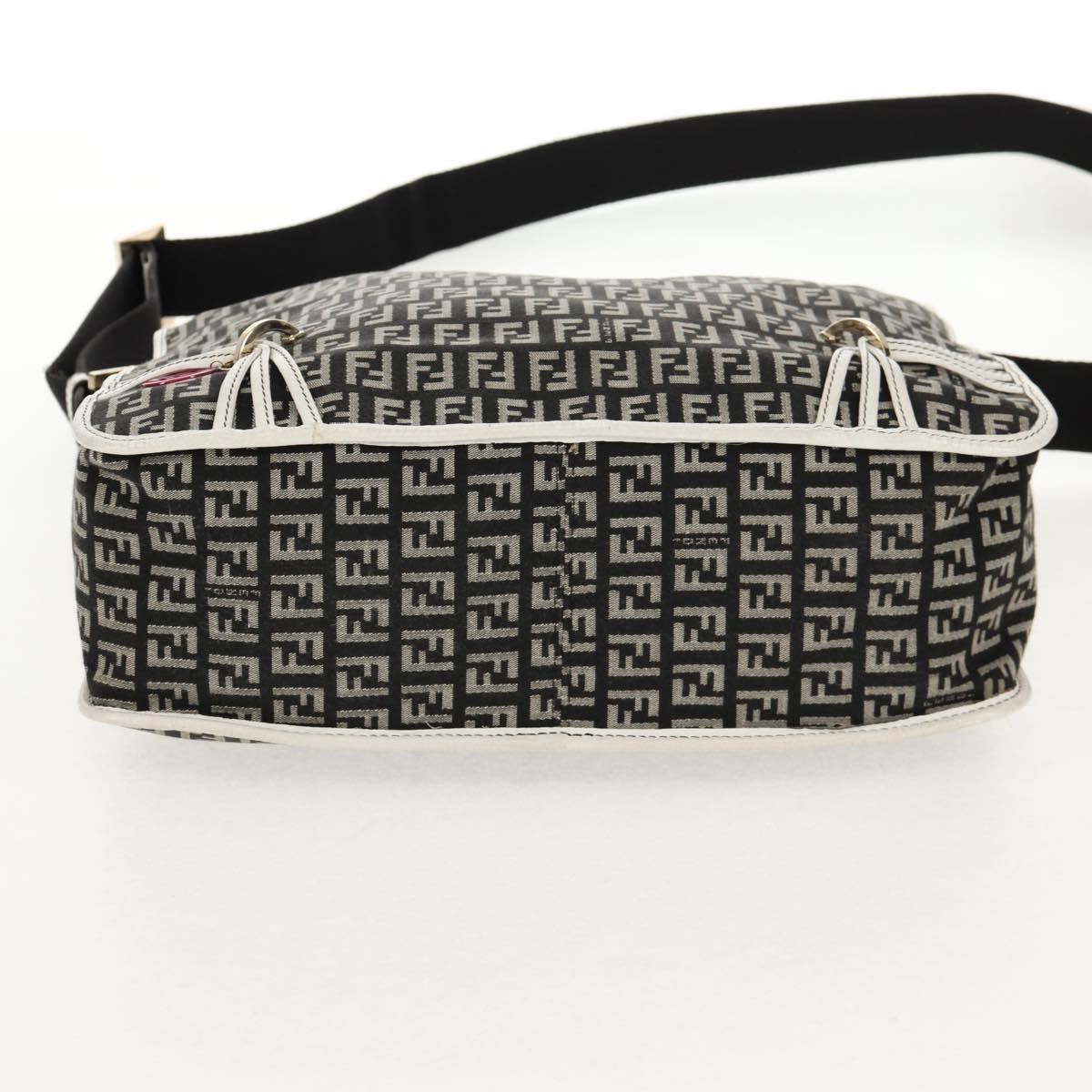 FENDI Zucchino Canvas Shoulder Bag Black Gold Auth am9520V