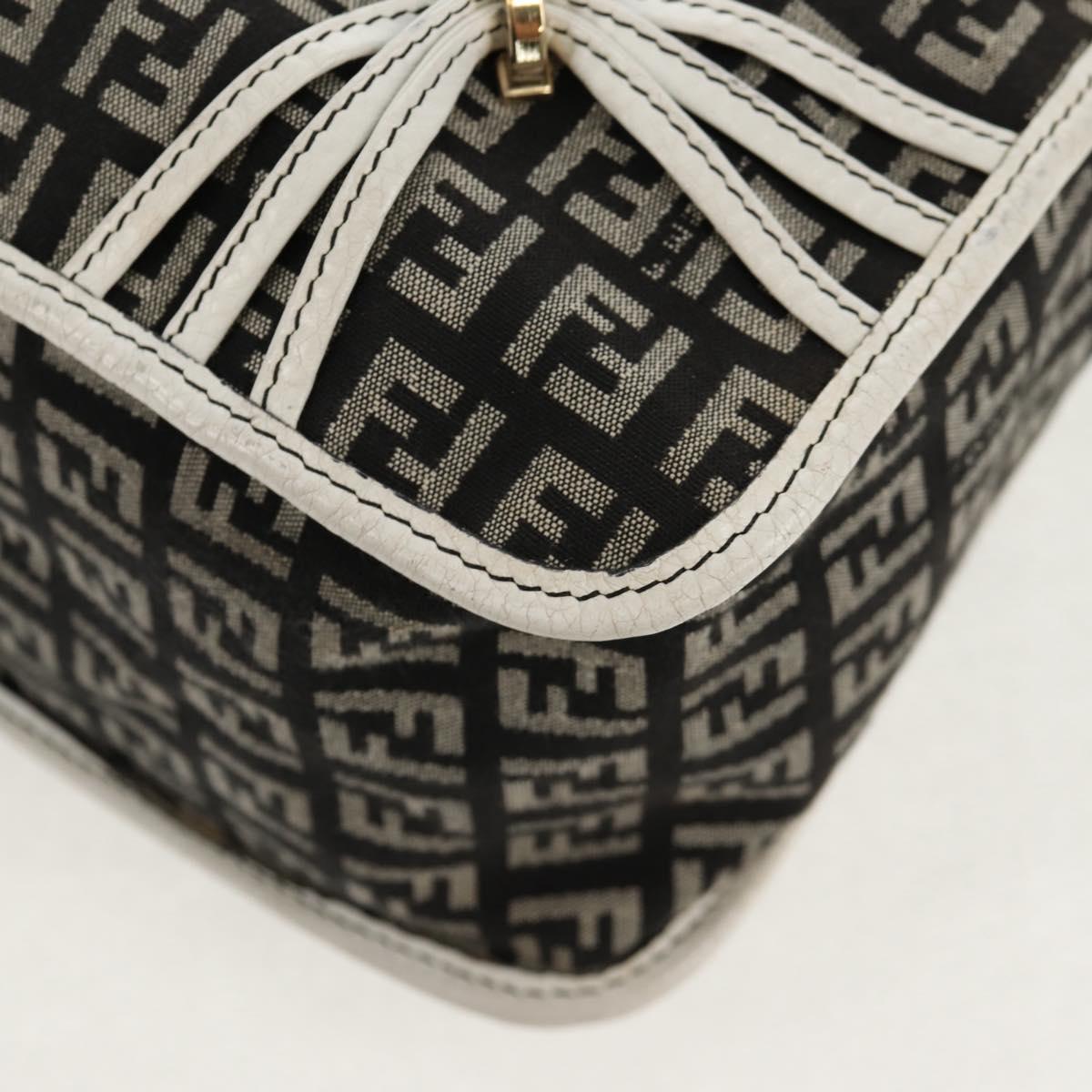 FENDI Zucchino Canvas Shoulder Bag Black Gold Auth am9520V